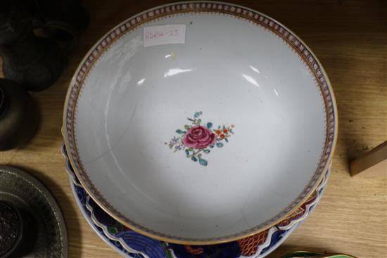 A quantity of plates, a Chinese bowl and a jug
